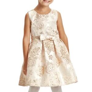 The Children’s Place Gold Brocade Party Dress 18-24M Metallic Floral Bow